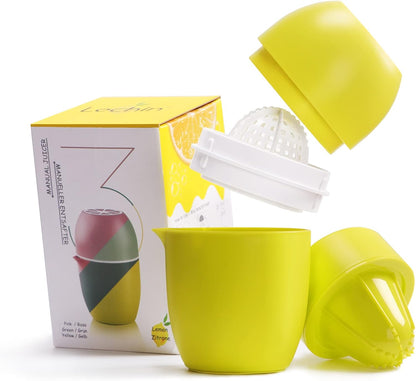 Lechin Hand Juicer - Citrus Juicer with Lemon Shape - Hand Lemon Juicer with Two Press Options for Different Fruits (Yellow)