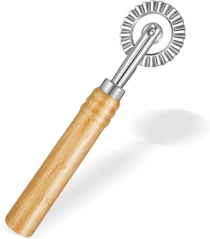 Pasta Cutter Wheel, Pastry and Pasta Cutter Wheel Pastry Ravioli Wheel Cutter With Long Wooden Handle for Ravioli Pasta Dumplings Lasagna Pierogi