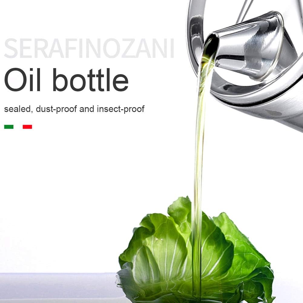 Olive Oil Dispenser, 550ML Stainless Steel Bottle with Lid, Leak Proof, Salad Dressing Storage, Cooking & BBQ