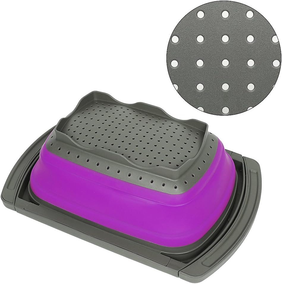 Qimh Colander Collapsible, Over The Sink Veggies/Fruit 6-Quart Strainers and Colanders with Extendable Handles, Folding Strainer for Kitchen