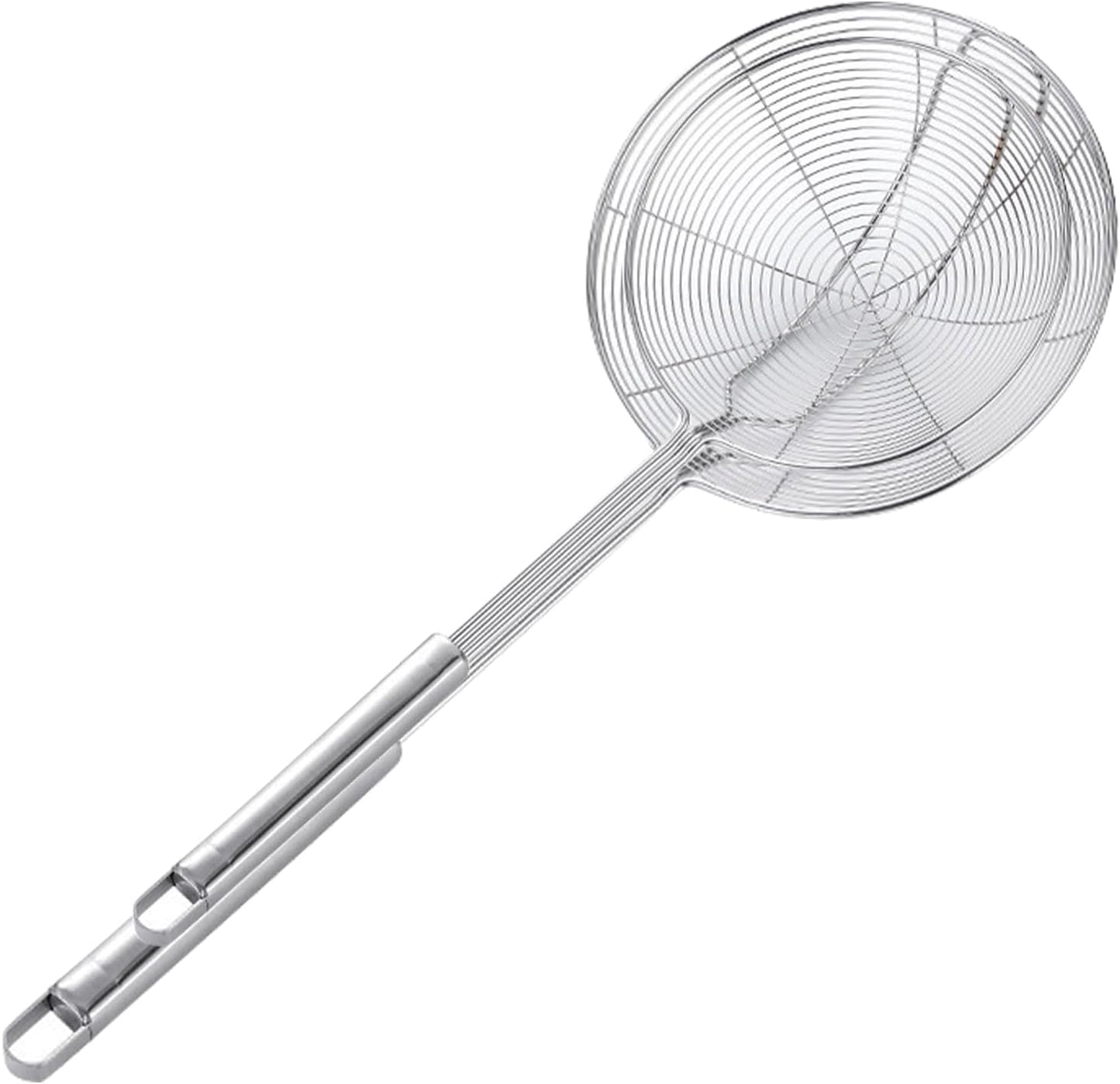 Stainless Steel Spider Skimmer, Set of 2 Professional Kitchen Pasta Strainer Spoon with Long Handle (L17 x D7.5 and L15.7 x D6)