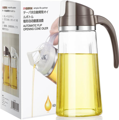 Marbrasse Oil Dispenser for Kitchen,20 OZ /600ml Leakproof Glass Oil Bottle with Auto Flip Cap,Olive Oil Container for Kitchen Cooking (White)