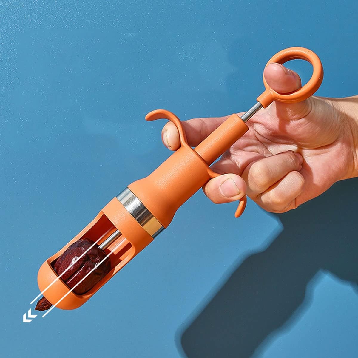 Khakho 2pcs Cherry Pitter, Cherry Corer, Fruit Core Pitter Remover, Portable, Orange-Blue, Plastic, Rubber Handle, Perfect for Red Dates, Hawthorn, Grape
