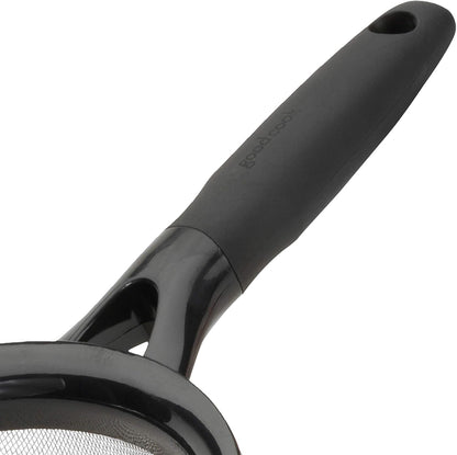 GoodCook Touch 8-In Stainless Steel Wire Mesh Strainer with Non-slip Grip Handle, Black