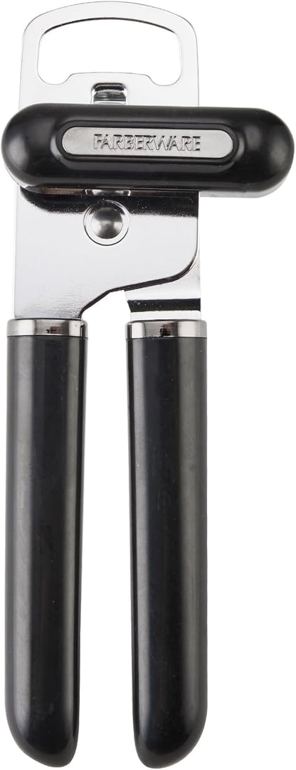 Farberware Manual Can Opener and Bottle Opener - High Carbon Stainless Steel Cutting Blade, Large Easy Turn Knob, Ergonomic Handles for Comfortable Grip, Dishwasher Safe Kitchen Gadget