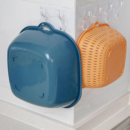 Zerodis Vegetable Washing Baskets in The Kitchen, Kitchen Nesting Vegetable Fruit Washing Soaking Basket Plastic 2 in 1 Drain Colander Bowl Set Kitchen Fruit Washing Basin Strainer (M)