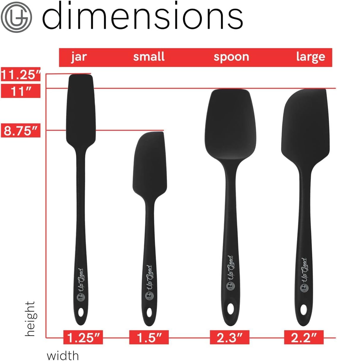 UpGood Silicone Spatula Set 600°F - High Heat Resistant Nonstick, Small and Large Kitchen Spatulas - Flexible BPA Free Professional Grade Cookware - Utensils for Cooking, Baking, Mixing(4 Pcs, Red)