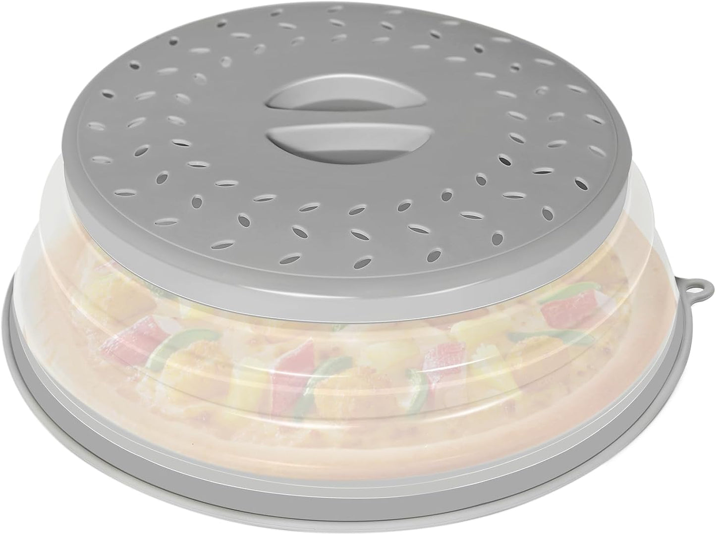CasaCulina 2 Pack Collapsible Microwave Splatter Cover, Vented Microwave Lid with Hook Hole, Splatter Guard for Plate Dish Bowl, Vegetable Fruit Colander Multi-function Kitchen Gadget(Grey & Red)