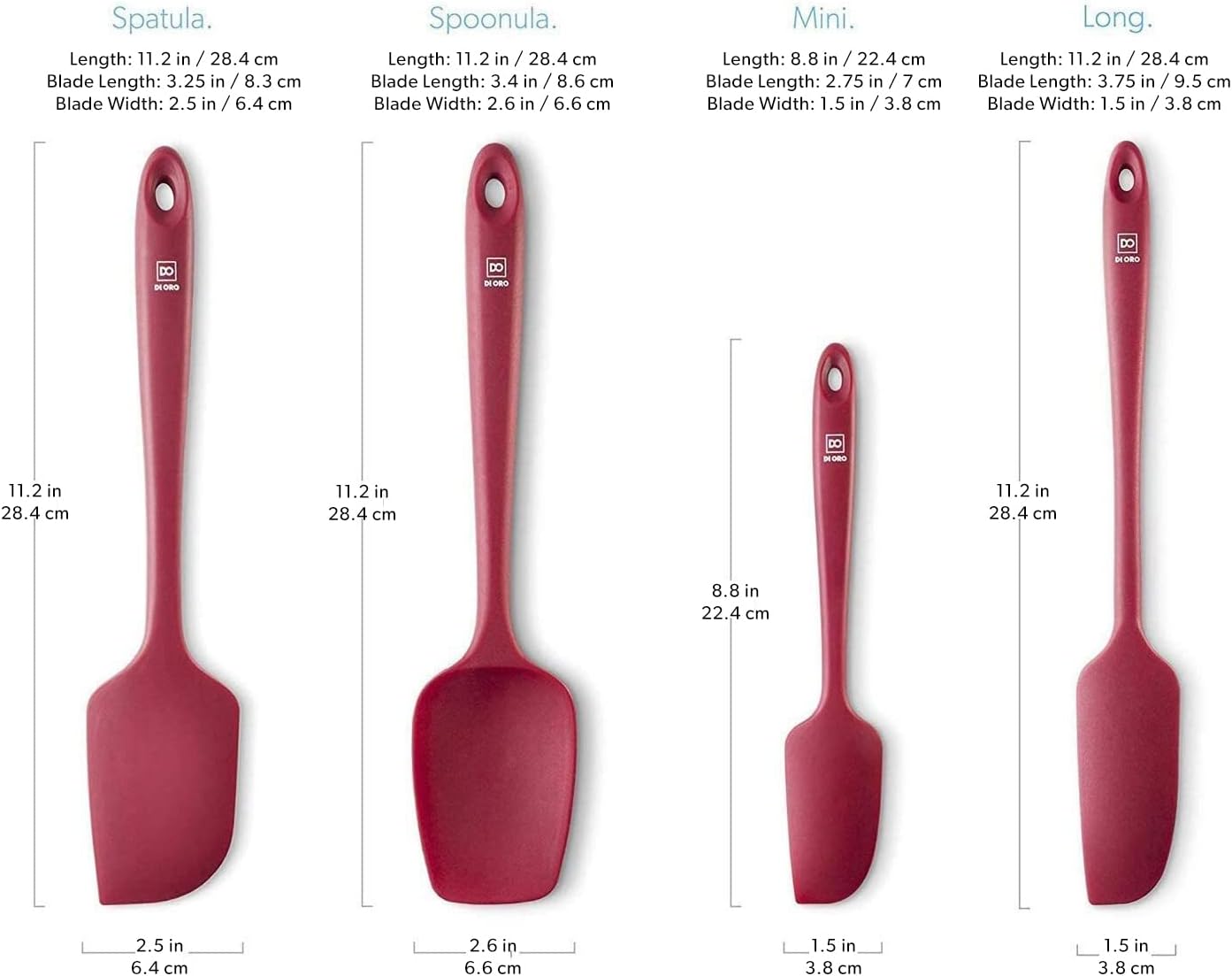 DI ORO Silicone Spatula Set - Rubber Kitchen Spatulas for Baking, Cooking, & Mixing - 600°F Heat-Resistant & BPA Free Silicone Scraper Spatulas for Nonstick Cookware - Dishwasher Safe (4pc, Black)