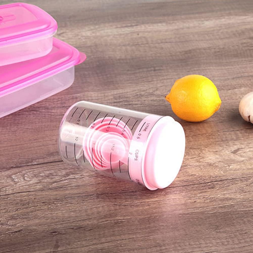 Measuring Cup and Measuring Spoons Set Plastic Kitchen Baking Cooking Tools for Dry or Liquid Ingredients, 7 Pcs (Pink)
