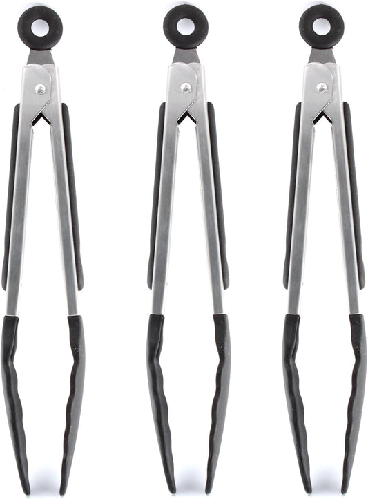 Septe 7Inch Mini Silicone Kitchen Tongs for serving food, Small Serving Tongs with Silicone Tips, Set of 3 (Purple)