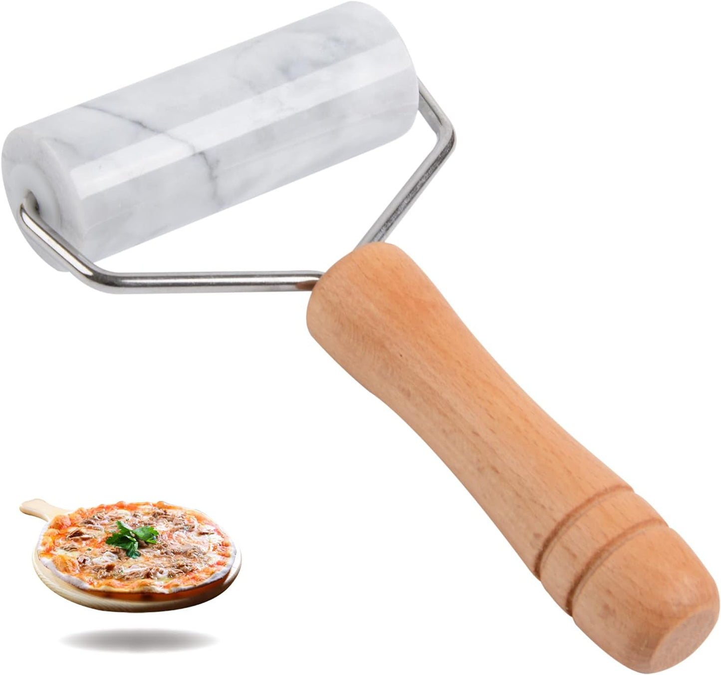 Tianman Small Marble Rolling Pin Pizza Roller, Marble Pastry Roller Non-Stick T-Type, For Cake Baking Tortilla Fudge Pizza Cookies and Other Kitchen Baking Cooking (Type 1 White).