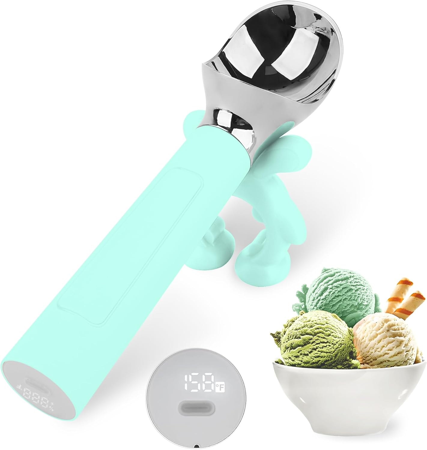 LT LAUDTEC Heated Ice Cream Scoop, Rechargeable Electric Warming Scooper, Heats to 158F for Hard Ice Cream, IP67 Waterproof, Easy for Seniors & Kids (Yellow)