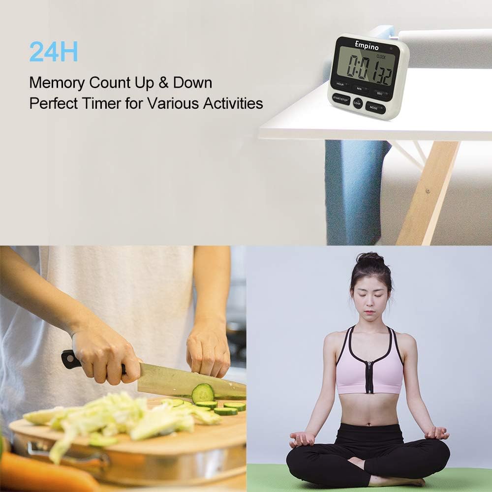 Digital Kitchen Timer, Cooking Timer, 12-Hour Display Clock, Large Display, Strong Magnet Back, Loud Alarm, Memory Function, Count-Up & Count Down for Cooking Baking Sports Game Office Exercise