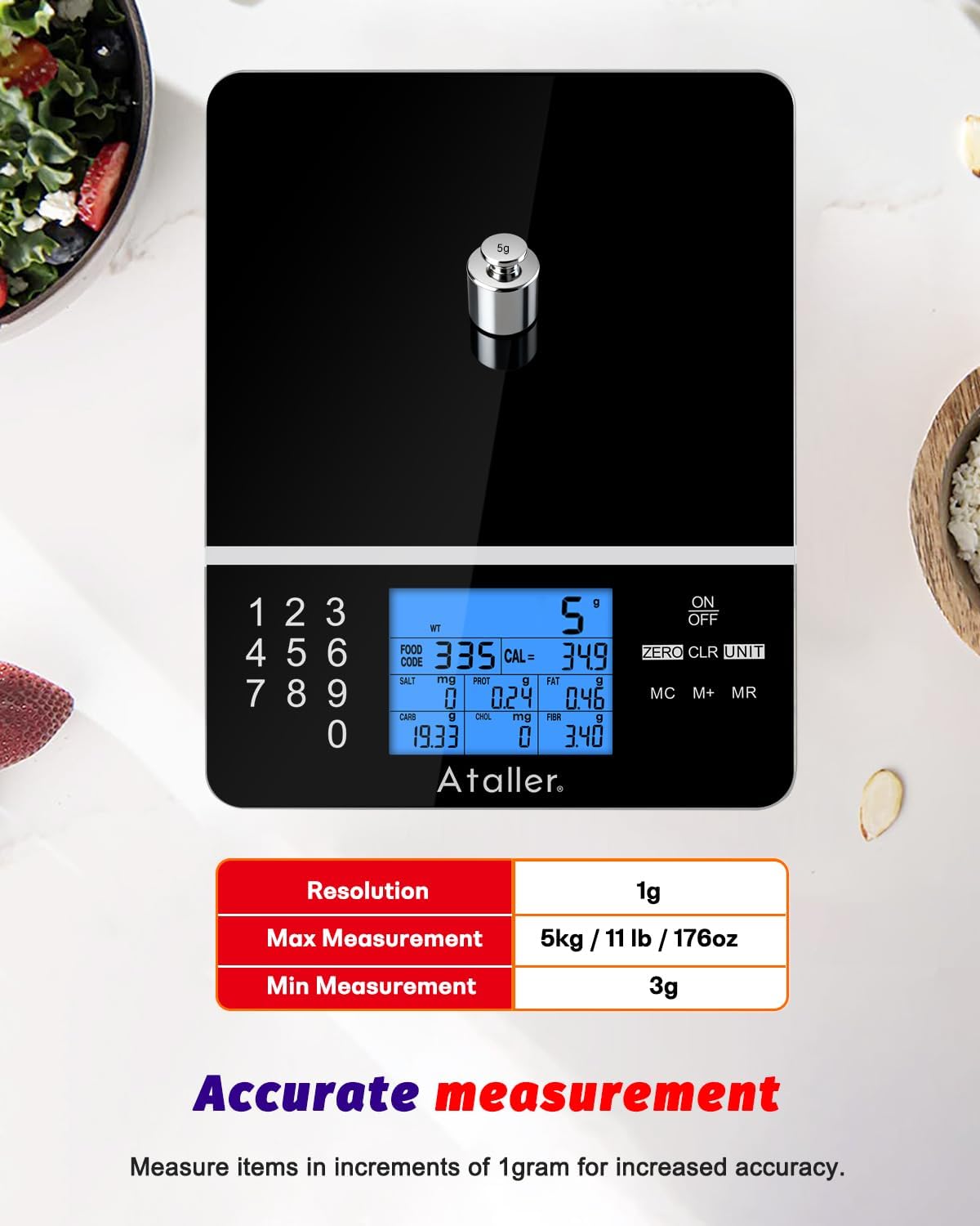Smart Food Scales with Nutritional Calculator, Smartphone App with 26 Nutrients Tracking, Calorie, Marco, Digital Kitchen Weight Grams and Ounces for Weight Loss, 11 Pounds, Stainless Steel