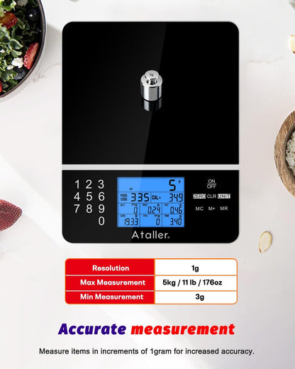 Smart Food Scales with Nutritional Calculator, Smartphone App with 26 Nutrients Tracking, Calorie, Marco, Digital Kitchen Weight Grams and Ounces for Weight Loss, 11 Pounds, Stainless Steel
