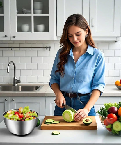 5.3QT Salad Spinner Large,Stainless Steel Lettuce Spinner,Fruit Vegetables Wash Bowl with 5 Blade Slicer,Egg Yolk Strainer Slicer Shredder,Kitchen Colander for Salad Make and Food Washing