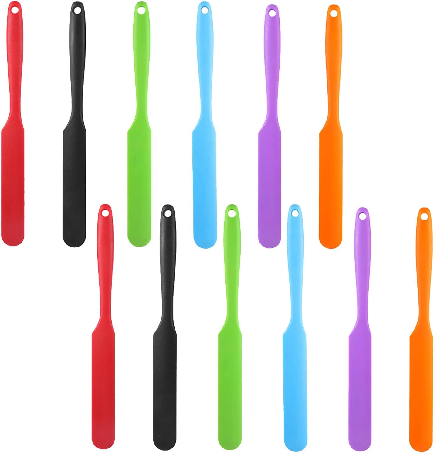 12PCS Silicone Jar Spatulas, Sourdough Stirring Spatula with Long Handle, Thin Jar Scraper for Kitchen, Cake, Cream, Butter, Jam