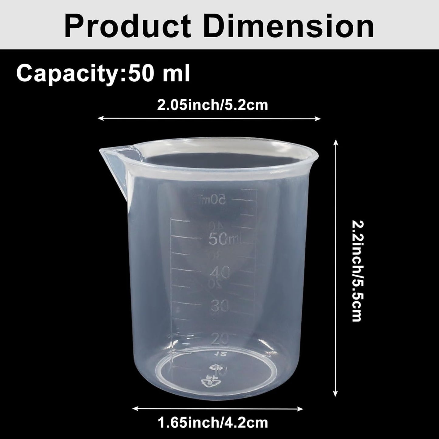 4 Pcs 50ml / 100ml /150ml /300ml Capacity Clear Measuring Cup, Transparent Lab Liquid Mixing Cups, Plastic Graduated Beakers for Kitchen Cooking Medicine Measure Tool