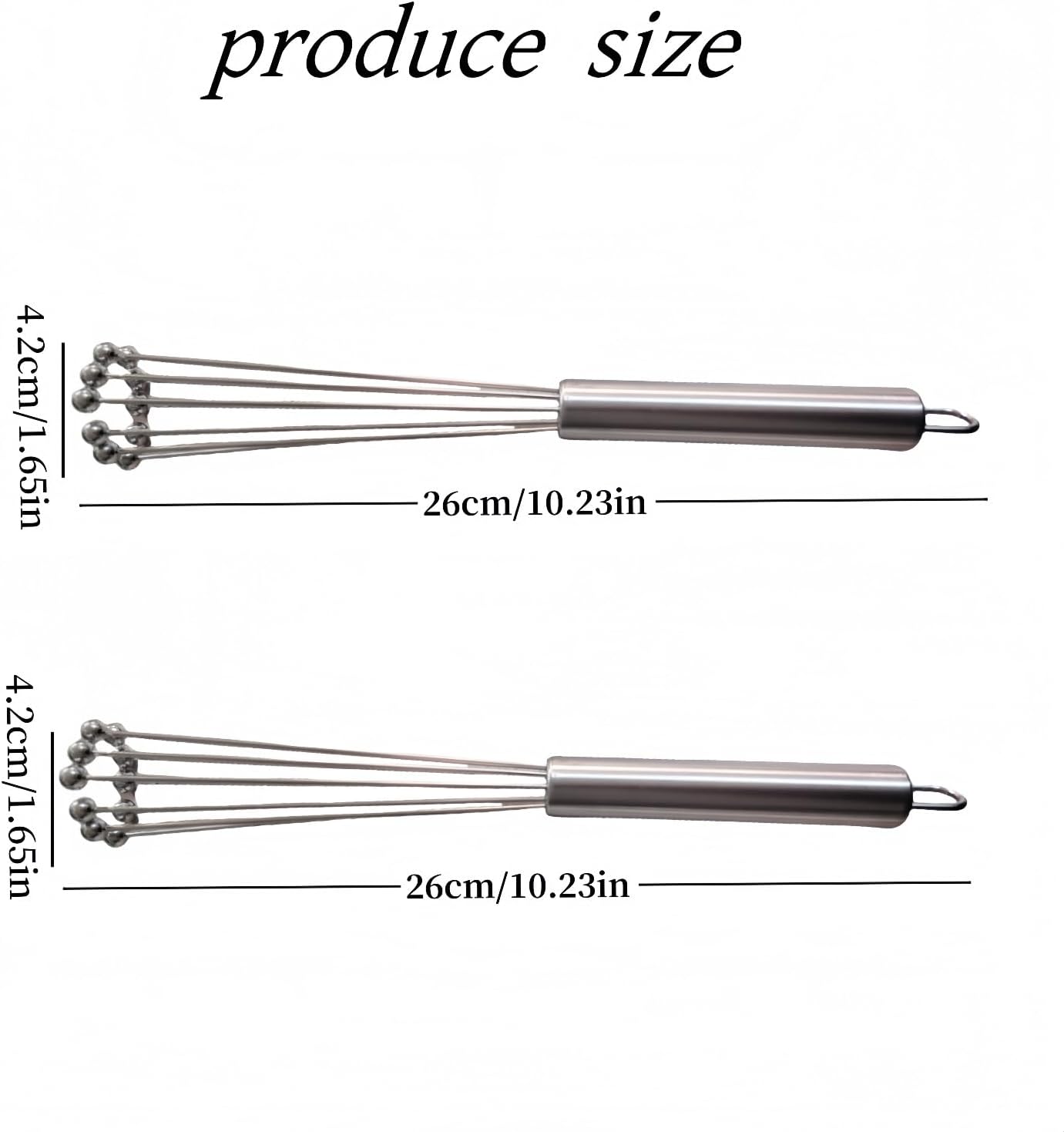 2 PCS 10.23inch Stainless Steel Ball Whisks,Durable Manual Egg Beater, Dishwashable Kitchen Whisk,Cream whisk, kitchen baking tool