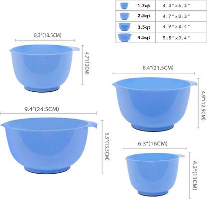 BoxedHome Nesting Plastic Mixing Bowl Set, 4 Piece Mixing Bowl Set with Pour Spouts, Size 1.7, 2.5, 3.5 and 4.5qt, for Prepping, Mixing, Baking, Cooking(2023 New Version, Pink)