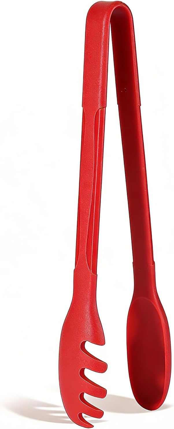 Silicone Pasta Tongs, Spaghetti Spoon Server with Teeth, Non-Scratch Pasta Spoon for Cooking and Serving, Heat Resistant Pasta Server for Spaghetti, Noodles and More - Red