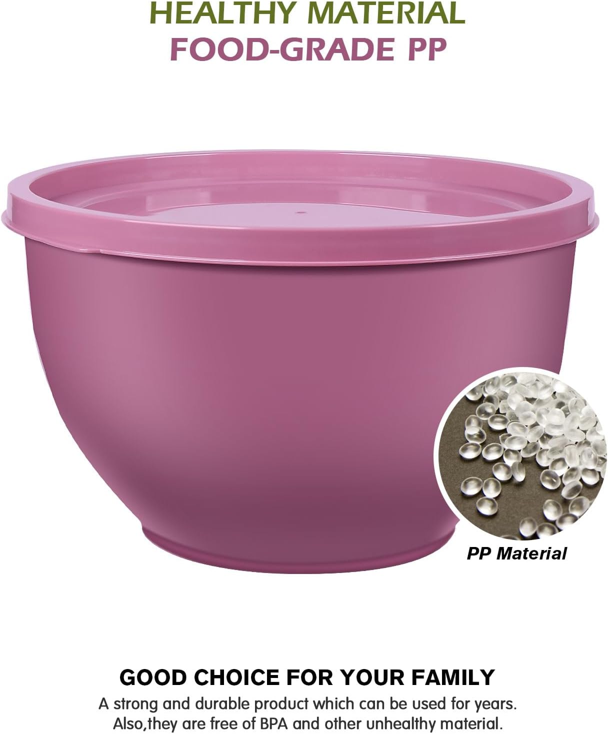 Greentainer Plastic Mixing Bowls with Lids Set for Kitchen, 5 Set Nesting Bowls for Mixing, Baking, Prepping, Cooking and Serving Food, Mixing Bowls Dishwasher, Microwave Safe
