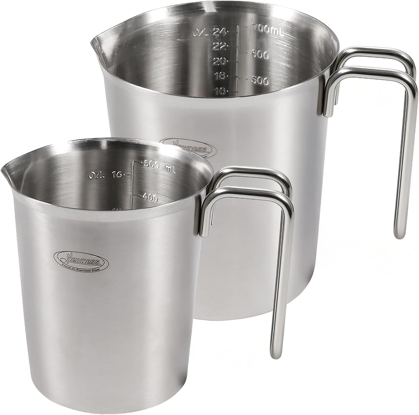 Newness Stainless Steel Measuring Cup, Metal Measuring Cup with Handle (Upgraded, 3 Marking Including Cup/ML/Ounce Scale), 16 Ounces (0.5 Liter, 2 Cup)