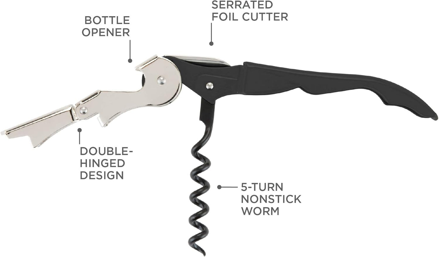 True Truetap Double Hinged Waiter's Corkscrew Wine Opener, Stainless Steel Wine Bottle Opener with Built In Foil Cutter, Home Bar Tools, Bar Cart Accessories, Wedding Gifts, Set of 1, Black
