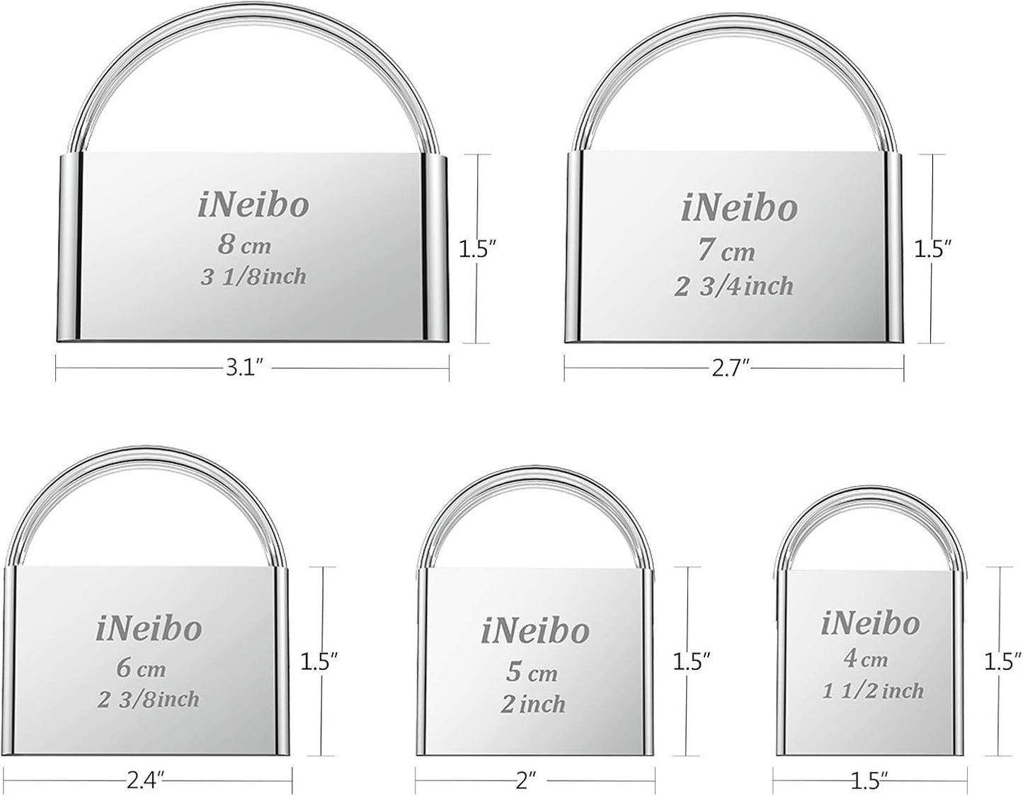 iNeibo Biscuit Cutter Set (5 Pcs/Set), Square Cookies Cutters with Handle, Professional Stainless Steel Pastry Dough Tools Metal Baking Tools Set