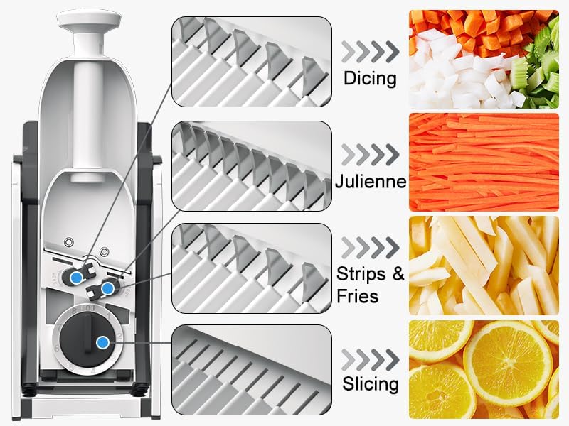 Safe Mandoline Slicer for Kitchen, 5 in 1 Vegetable Food Chopper, Potato French Fry Cutter, Fruit Slicer, Adjustable Thickness 0.1-8 mm, Kitchen Chopping Artifact Fast Meal Prep (Gray)