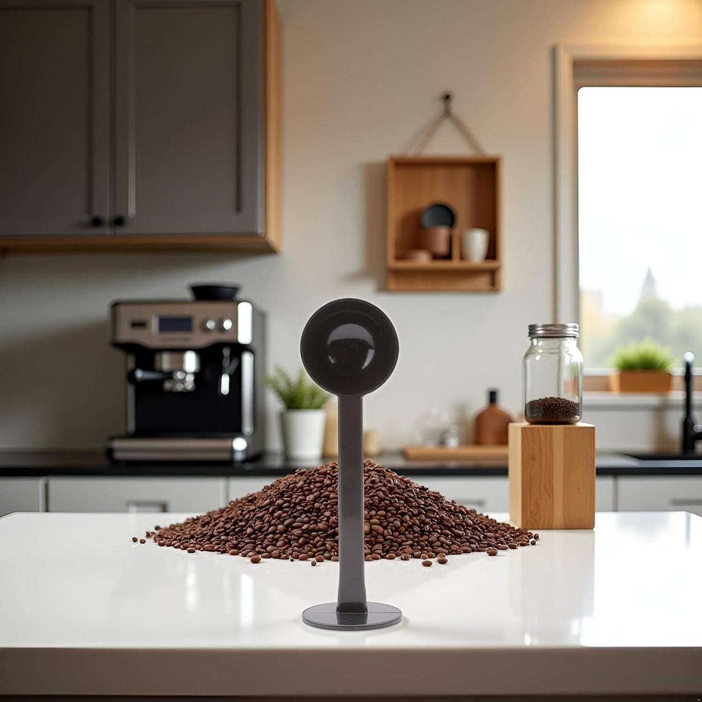 2 Pcs Coffee Scoop for Ground, Espresso Bean Spoon Espresso Tamper Tablespoon Measure Spoon with Pressed Bottom for Coffee Bean Press Coffee Grinding Pressing, Black