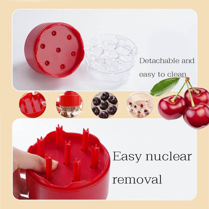 Efficient 7-Hole Cherry Pitter Tool – Quick-Release Seed Remover for Bakey, Time & Space-Saving Design (Red)