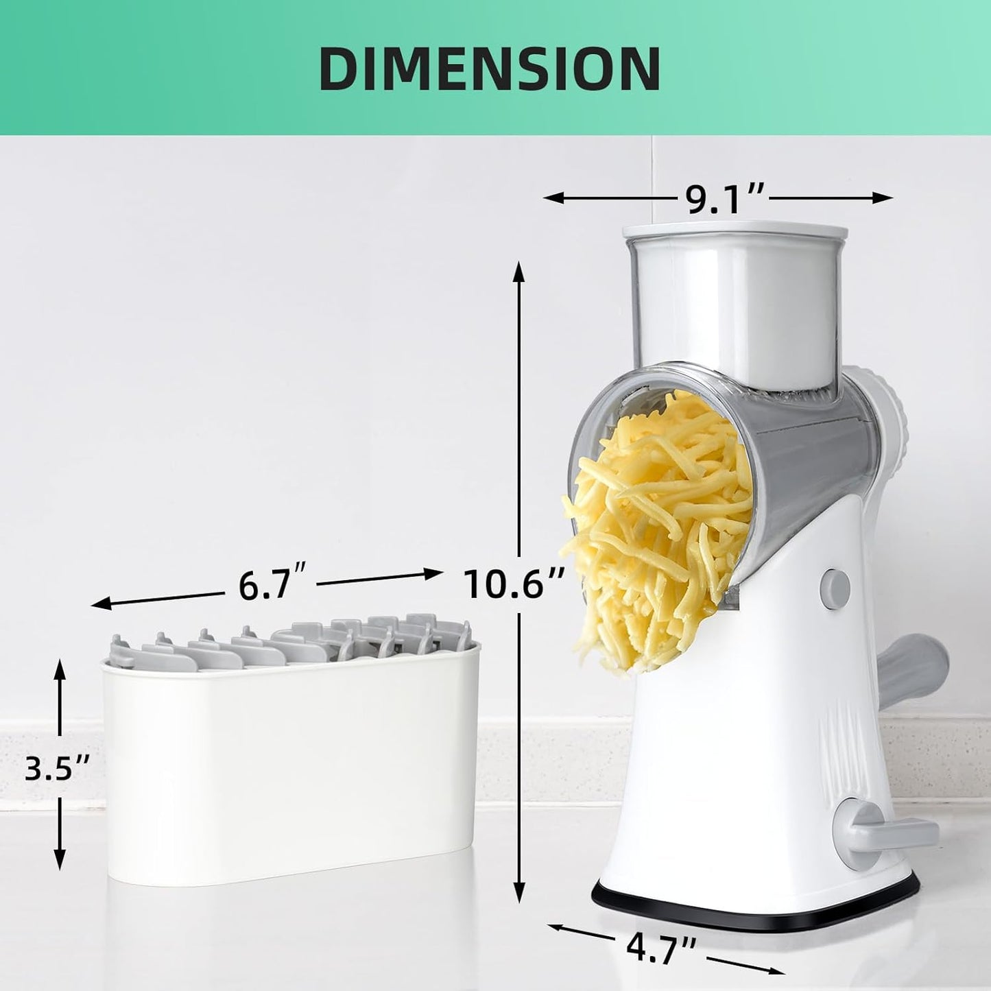 5 in 1 Rotary Cheese Grater, Manual Hand Crank Cheese Grater With Reinforced Suction & 5 Interchangeable Blades, Multifunctional Cheese Shredder, Easy to Use and Clean, White