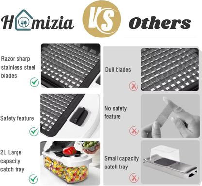 Vegetable Chopper with Container - 15-in-1 Mandoline Slicer, Food Dicer, Onion Cutter & Cheese Grater - Manual Veggie Chopper with Storage, Stainless Steel Blades