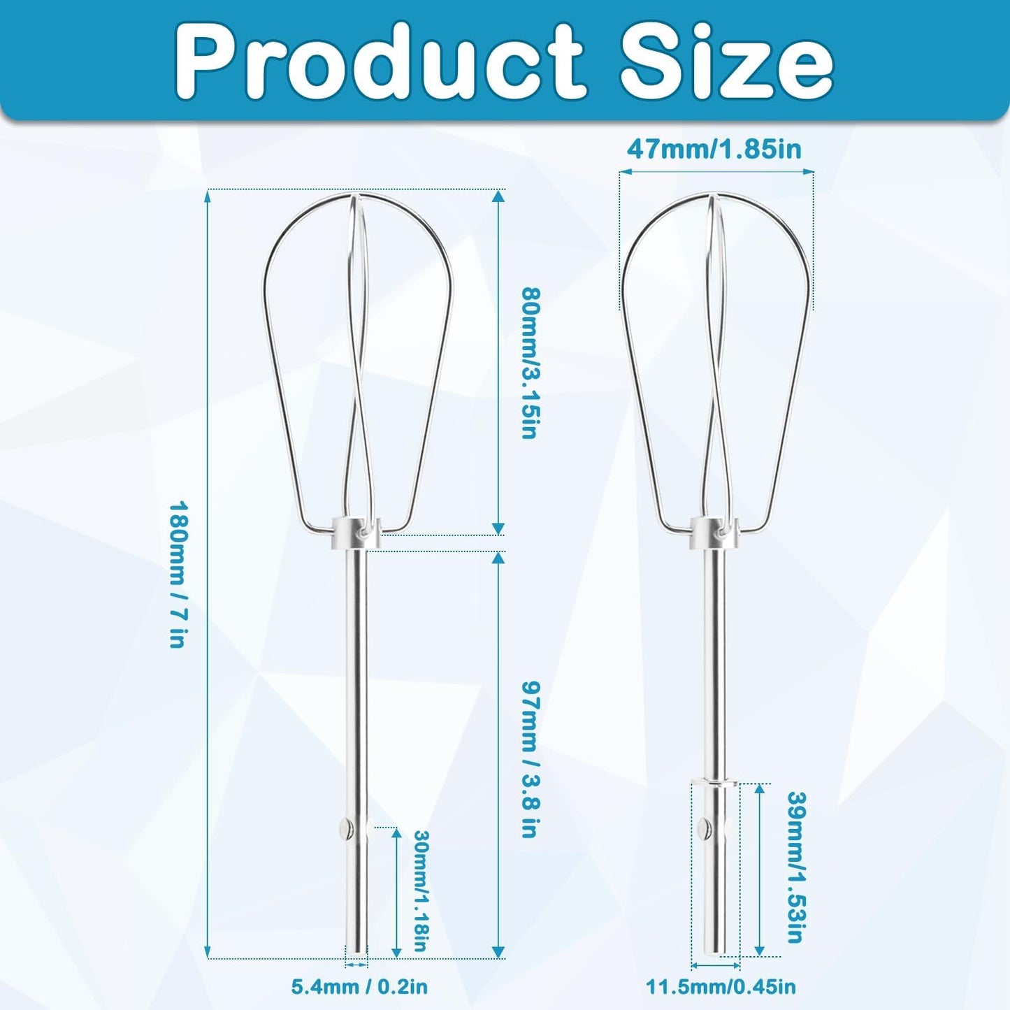 6 Pcs Hand Mixer Beater Attachments for KitchenAid Hand Mixers KHM3 KHM5 KHM7 KHM9, Stainless Steel Hand Mixer Beaters, Whisk, Blending Rod and Dough Hooks