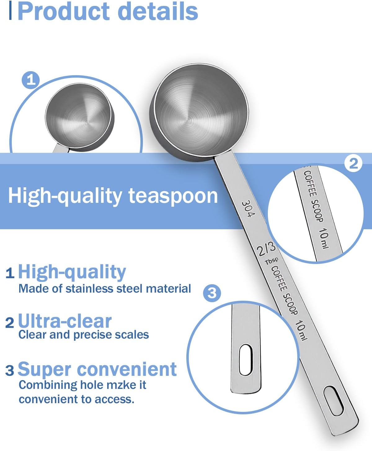 Teaspoon Measuring Spoons, 7.5mL (7.5 cc | 1/4 oz) Stainless Steel Teaspoon Scoop, Long Handle Metal Measuring Spoons for Cooking,Baking (0.25 OZ)