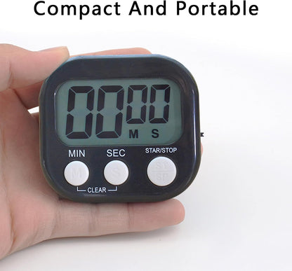 Small Digital Timer for Kitchen Cooking Baking Sports Office Meeting Multi-Function Count Up Countdown Magnetic Backing and ON/Off Switch Desk Electronic Timer (Black)