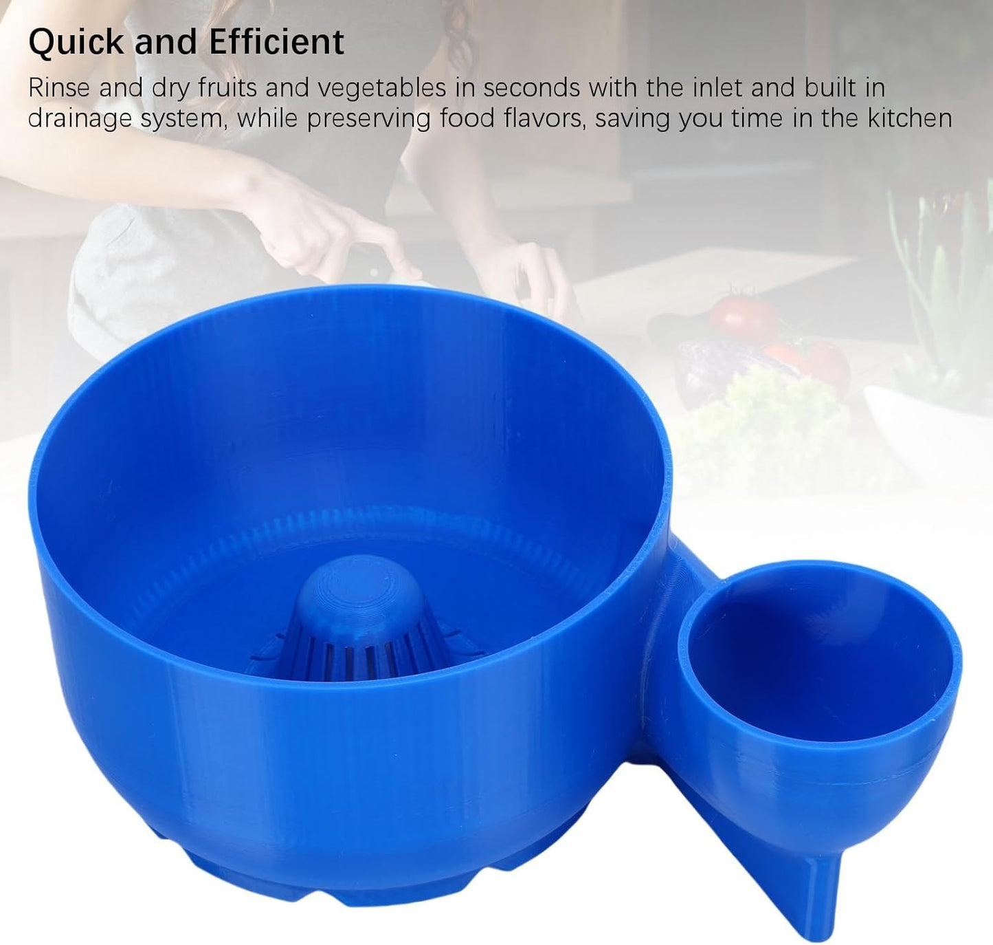 Fruit Washer Bowl, Automatic Vegetable Cleaner Spinner Basket with Drain System ABS Kitchen Produce Washing Container for Fruits Vegetables (Blue)
