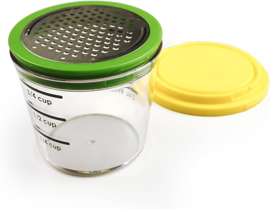 RSVP International Kitchen Collection Multi-Function Zester/Grater, Airtight and Leak Proof Container, Dishwasher Safe, 6 oz Capacity, Yellow