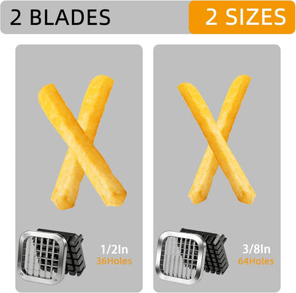French Fry Cutter, ZSCOOKLY Heavy Duty Potato Cutter Stainless Steel with 1/2-Inch and 3/8-Inch Blade Great for Potatoes Carrots Cucumbers.