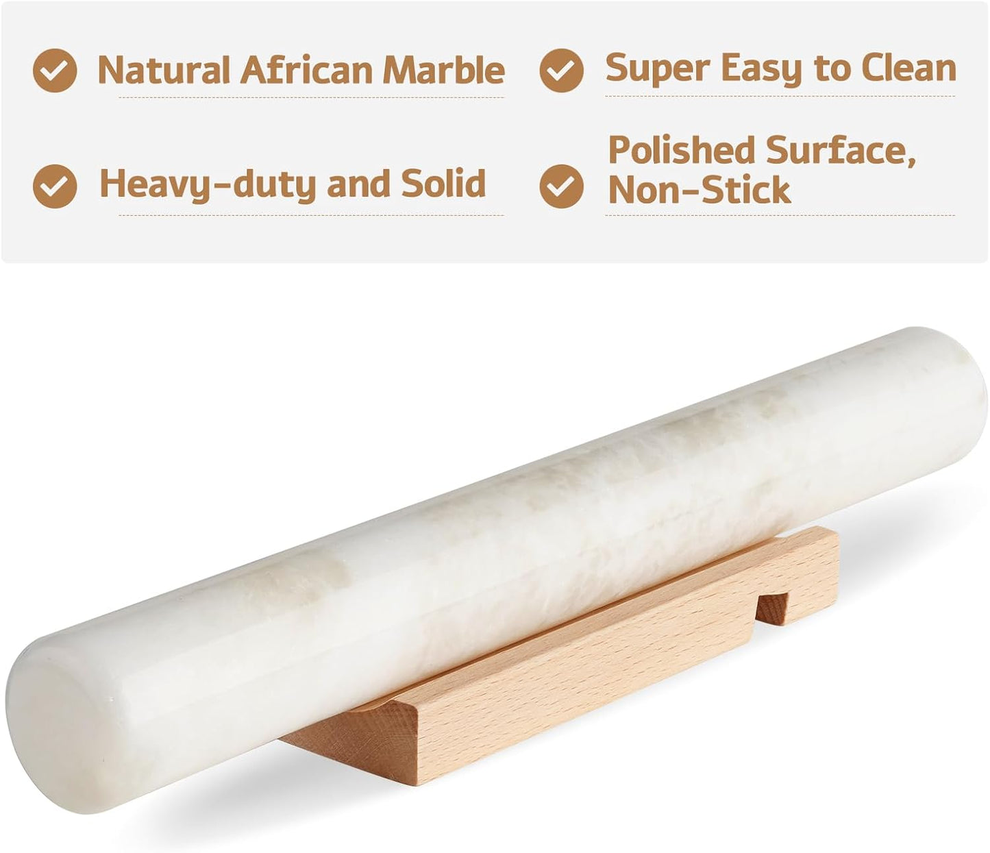 Koville African Natural Marble Rolling Pin, Non-Stick Polished Dough Roller, Pasta, Dumpling, Fondant, Pie Crust, Bread, Pizza Dough, Kitchen Baking Pastry Tools with Mat/Scraper（Namib Fantasy）