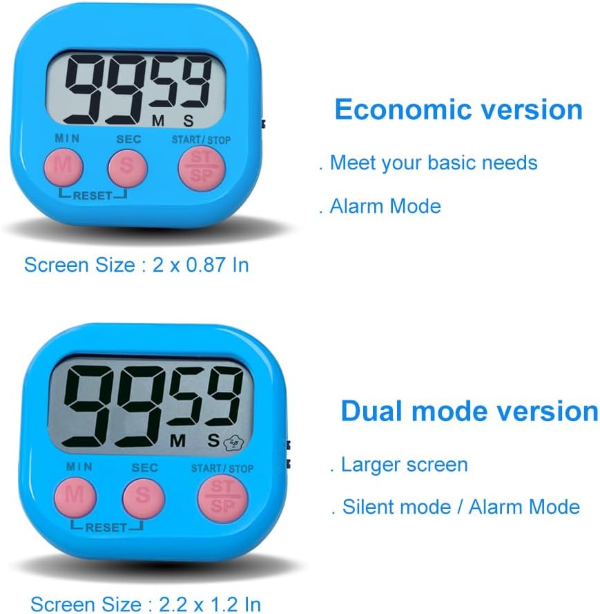 Digital Kitchen Timer, BESTWYA Electronic Timer with Clear LCD Screen Count Up and Down Function 3 Big Buttons On/Off Switch Button for Kitchen, Study, Work, Exercise Training (6, 3 Colors)