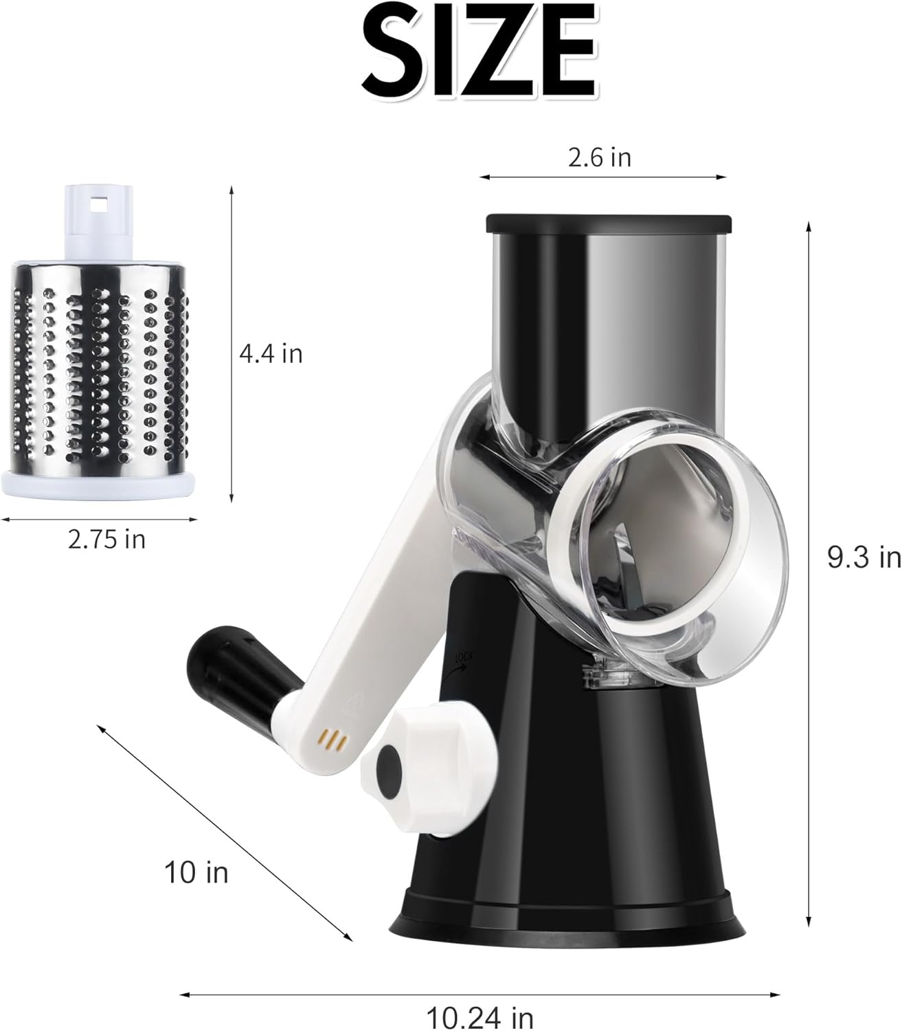 Ourokhome Rotary Cheese Grater Hand Crank, Kitchen Shredder Speed Mandolin Slicer Nut Grinder with Handle and Drum Blades for Cheese, Vegetable, Walnut, Chocolate, Potato, Carrot, 3 Blades, Dark Blue