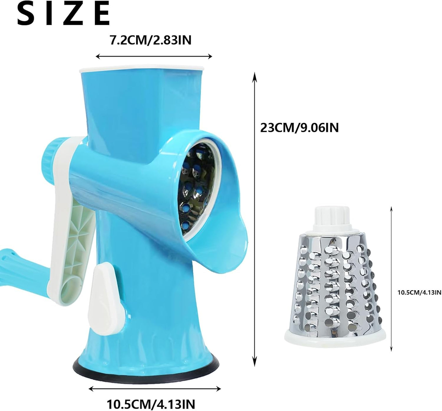 Rotary Cheese Grater with Handle-Versatile Cheese Grater Non-Slip Suction Base,Cheese Shredder & Food Slicer for Cheese,Carrots, Cucumbers,Nuts-Compact & Easy Clean Kitchen Kitchen Tool (blue)