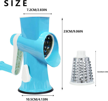 Rotary Cheese Grater with Handle-Versatile Cheese Grater Non-Slip Suction Base,Cheese Shredder & Food Slicer for Cheese,Carrots, Cucumbers,Nuts-Compact & Easy Clean Kitchen Kitchen Tool (blue)