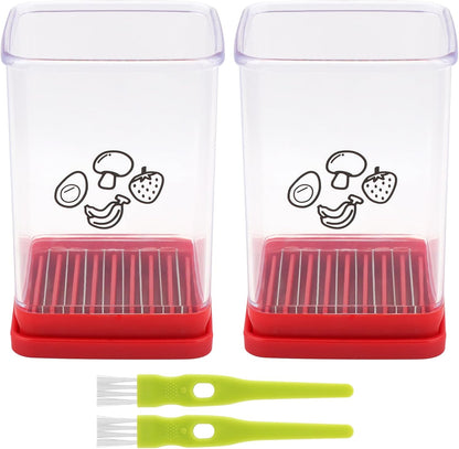 2Pcs Stainless Steel Cup Fruit Slicer – Egg, Strawberry & Banana Cutter with Detachable Push Plate Brushes | Vegetable Salad Prep Tool for Kitchen, Fast Effortless Slicing