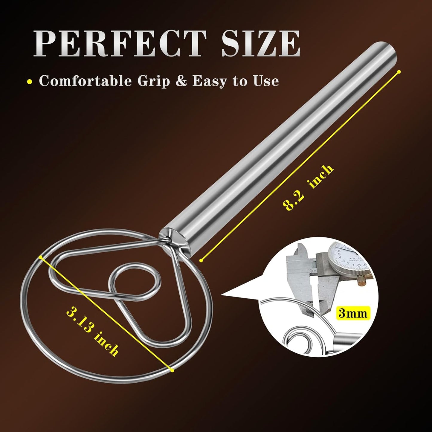 TEEVEA Danish Dough Whisk Stainless Steel for Sourdough Pizza and Bread Baking