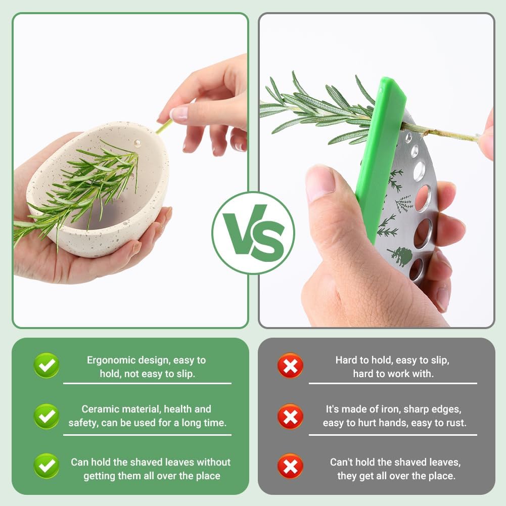 Pottery Herb Stripper Bowl, Handmade Herb Stripper Ceramic Bowl with 4-Slot Different Hole Sizes for Kale, Herbs & Broccoli, Efficient Peeling Off the Leafy Assembly(Green)