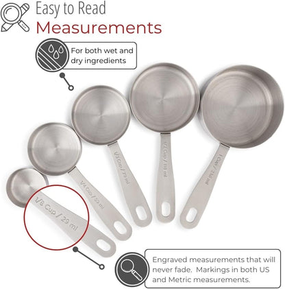 husMait Stainless Steel Measuring Cups & Spoons - 10 Piece Heavy Duty Measuring Cups & Spoons Set for Dry Foods, Spices or Liquids